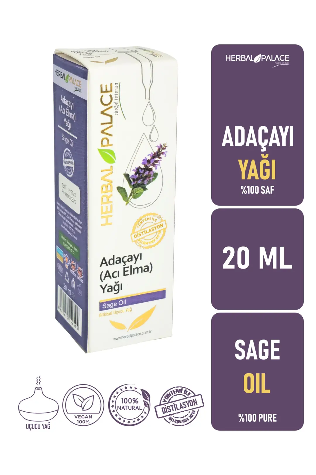 Adaçayı Yağı - %100 Saf Adaçayı Yağı (Acı Elma Yağı) 20 ML