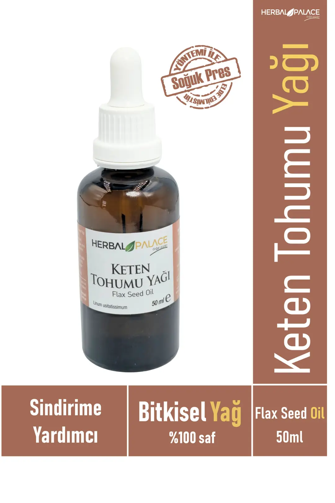 Keten Tohumu Yağı & Soğuk Press Yöntemi & %100 Saf & 50 ml
